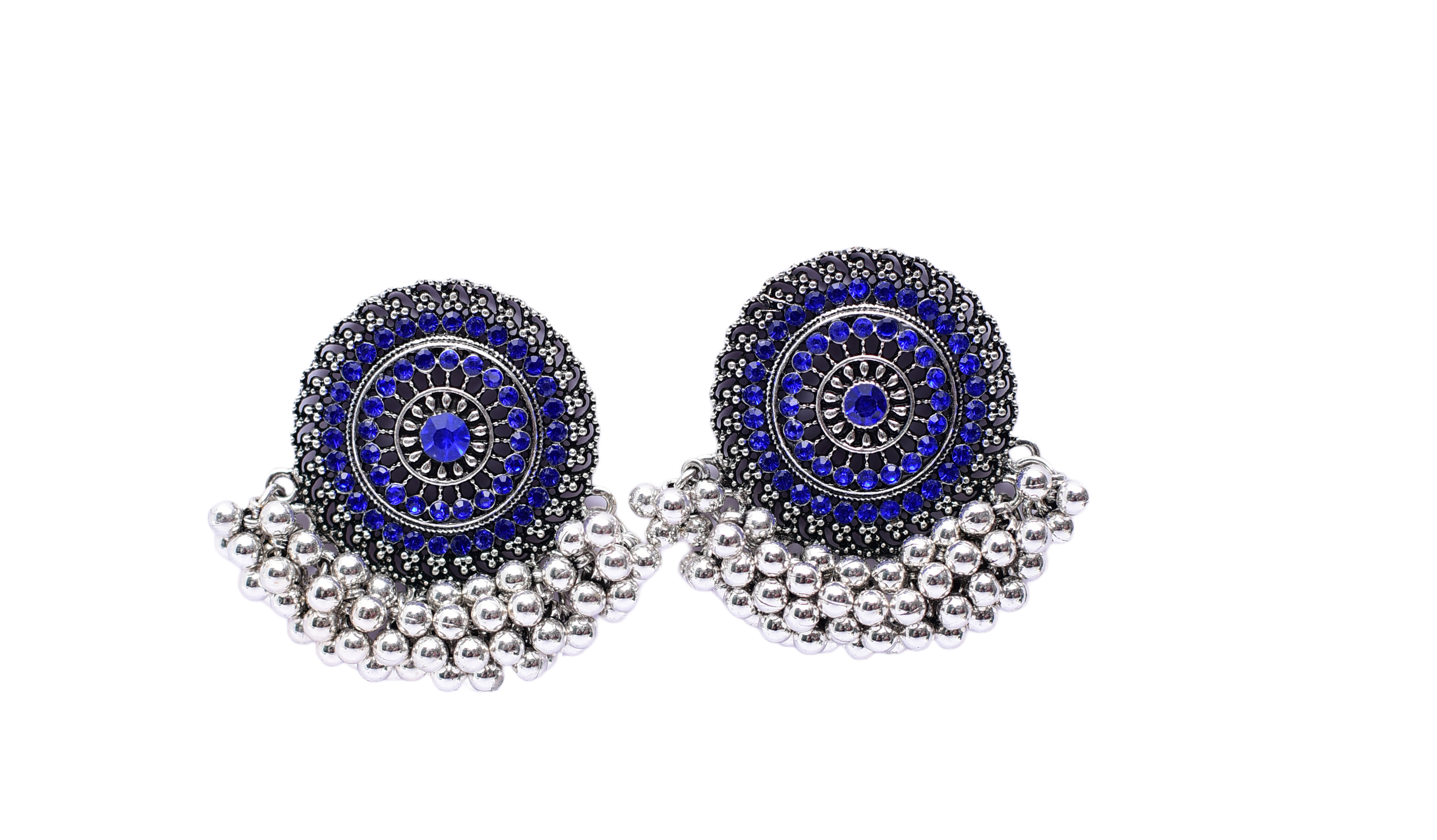 Namokriti Radiate Elegance-Oxidized Silver Sun Stud Earrings with Stunning Blue Accents